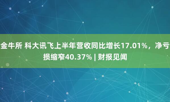 金牛所 科大讯飞上半年营收同比增长17.01%，净亏损缩窄40.37% | 财报见闻